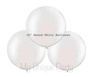 White Balloons 18”Round Latex / Helium Quality / Set of 4 Balloons