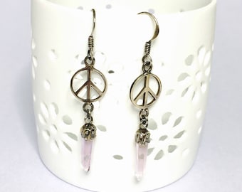Vintage silver Peace sign Earrings, Stamped, Amethyst quartz , Clearance Sale, Item No. S182