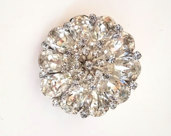 Clear Rhinestone Brooch Tiered Brooch Sparkling Rhinestone Flower Pin Vintage