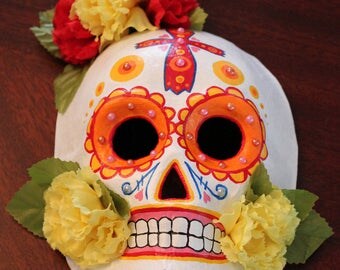 Orange Day of the Dead Mask (Dia De Los Muertos)
