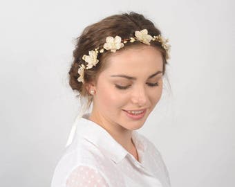 Flower Headband, Wedding Flower Crown, Rustic Country Wedding Headpiece, Bridal Hair Piece, Floral Head Wreath, Woodland Berry Head Piece