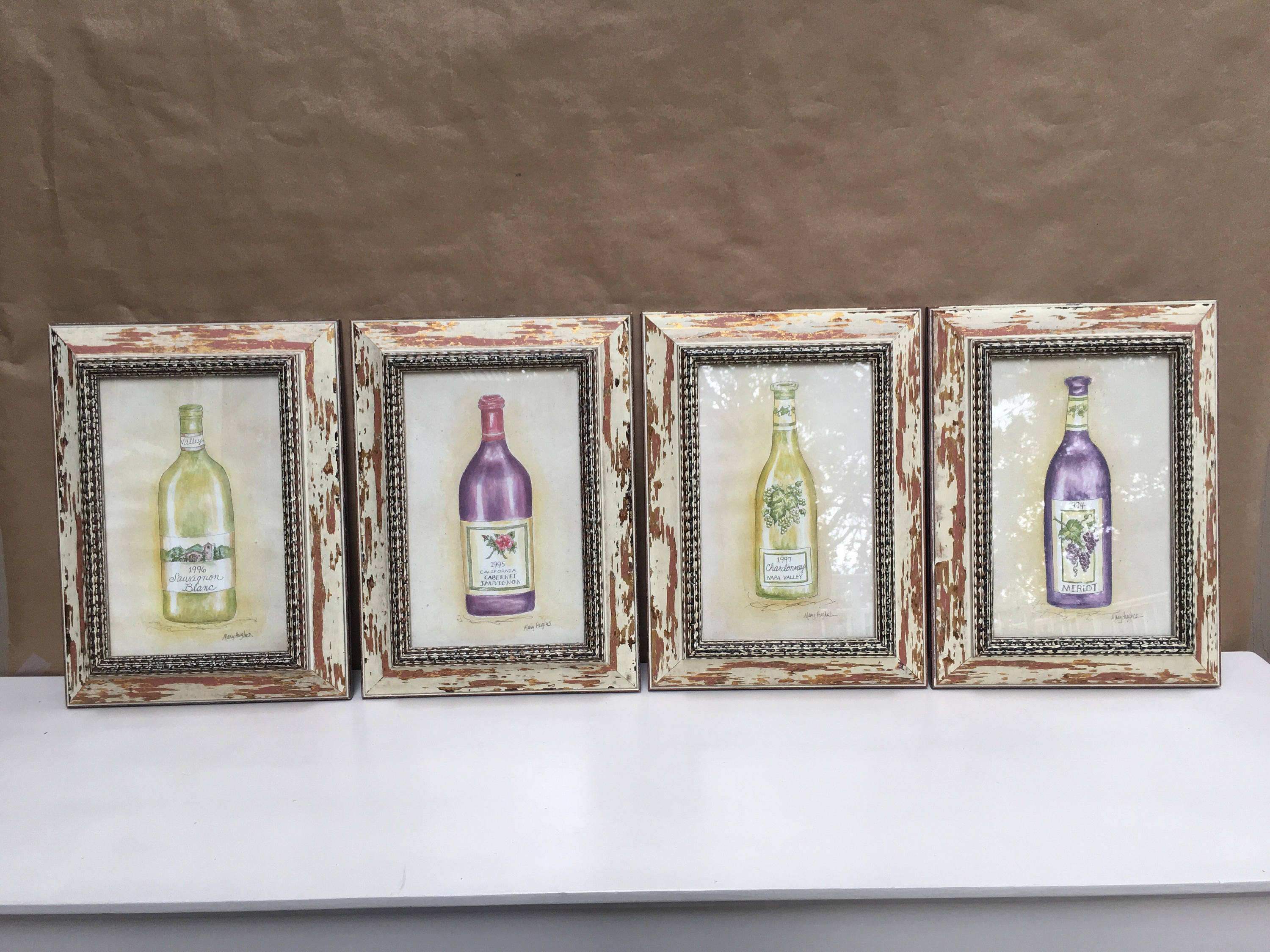 Set of 4 Vintage framed Wine Bottle Prints
