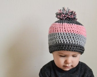baby hat, girls hat, hat for girls, pom pom hat, girls pom pom hat, girls winter hat, baby girl hat, crochet baby hat