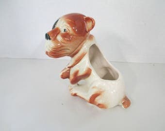 Decorative ceramic painted ugly Dog Planter used poor condition