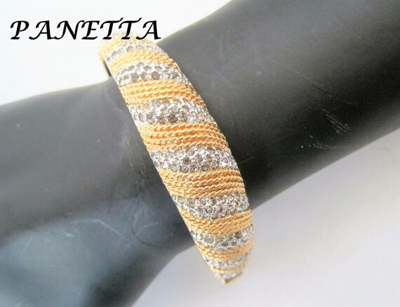 Panetta Rhinestone Bracelet - Hinged Clamper Bangle - Collectible Vintage Bracelet