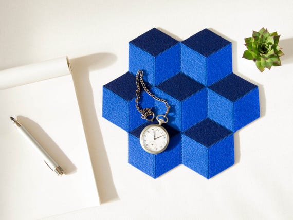Small table mat / wool felt / blue mat / wool felt mat / stylish table mat / modern design / geometric table mat