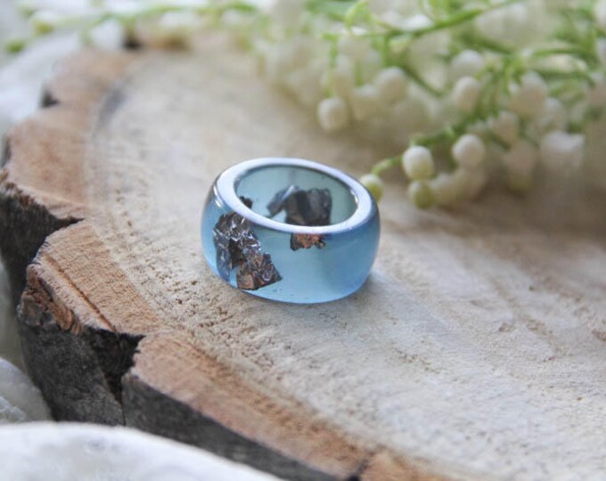 Blue Resin Ring, Copper Flakes Resin Ring, Gift For Her