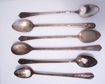 Silverplate Iced Tea Spoons for Crafts, Wind Chimes // Mismatched Silver Plate Utensils // Antique Flatware // Vintage Silverware