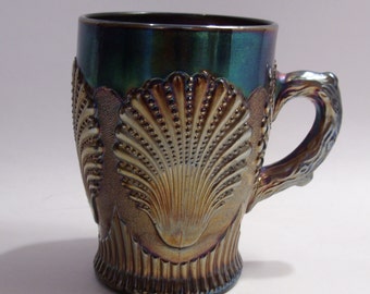 Duncan Glass Company Carnival Glass Cup Mug in Beaded Shell Pattern Circa 1904