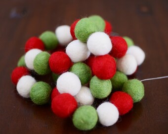 Hand Felted Wool Christmas Garland and Bunting - Multicolor Marble Blue and Green Balls - 6' main image 1