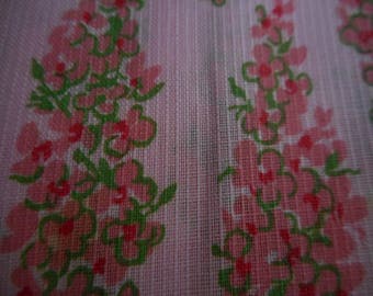 Vintage 1950's, 60's Lovely Semi-Sheer Pink Floral Stripes Dimity? Fabric, 5 yards plus