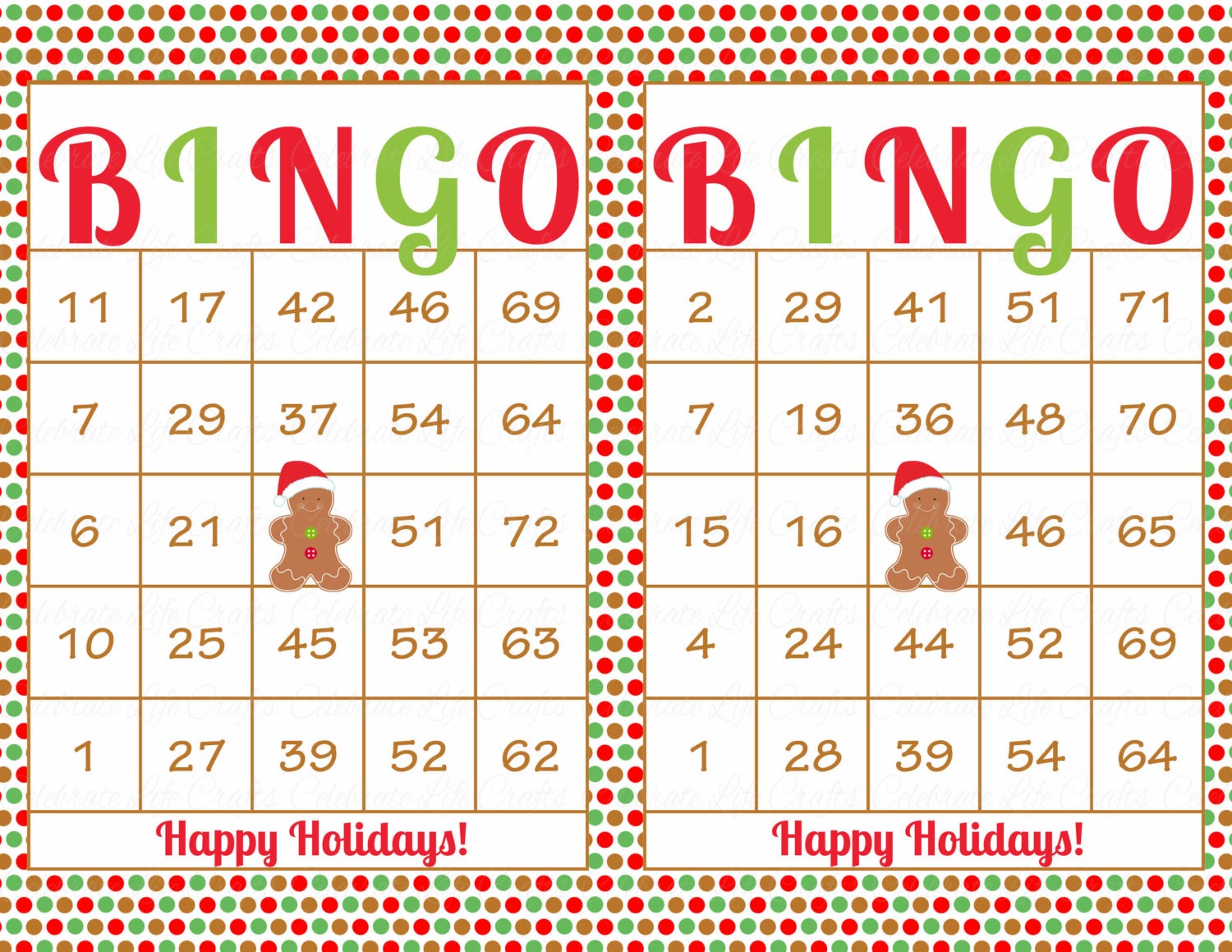 30 Gingerbread Christmas Bingo Cards DIY Printable Game for