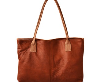 brown leather tote, Italian leather handbag, simple leather tote, everyday leather tote, brown shoulder bag, over shoulder handbag