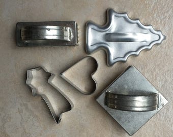 Set Of 5 Cookie Cutters Aluminum Christmas Tree Heart Shooting Star Shortbread Steel Vintage Holiday Baking Handled Cutters
