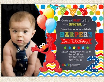 Elmo Birthday Invitation, Sesame Street Invitation, Elmo Invitation, Cookie Monster, Big Bird, Sesame Street Invitations
