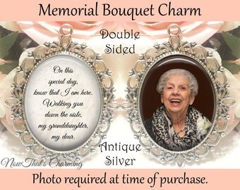 SALE! Double-Sided Wedding Memorial Bouquet Charm - Personalized with Photo - On this special day know that I am here