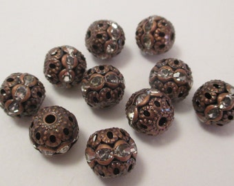 10 x Red Copper Rhinestone Bead, Size 10mm
