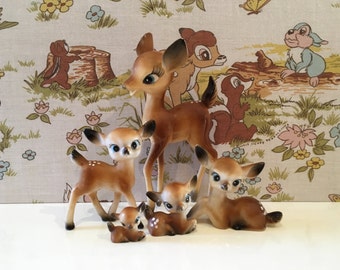 Vintage Deer Family of 5 Kitsch Bambi Babycham Fawn Christmas Reindeer