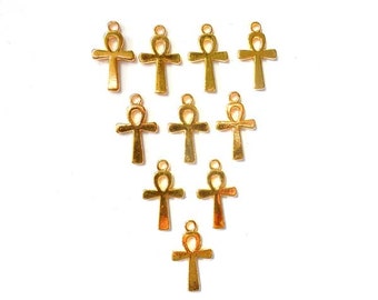 10 Antique Gold Ankh Charms - 30-6