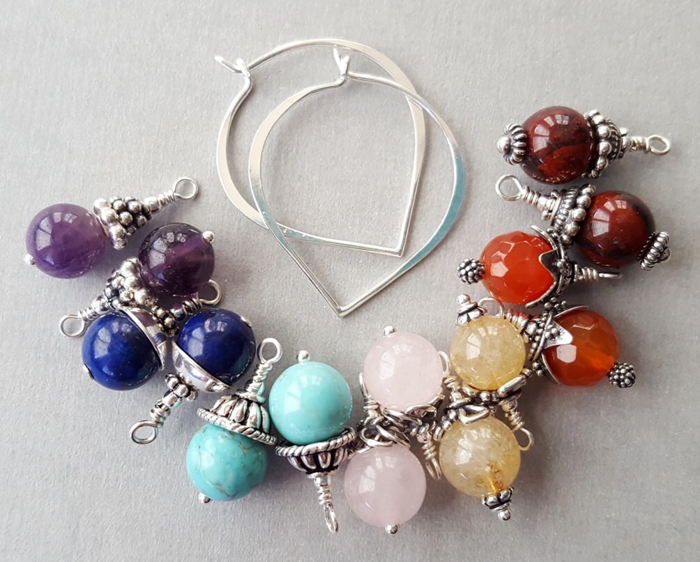 Interchangeable Earrings Set Rainbow Multi Stone 7 Seven