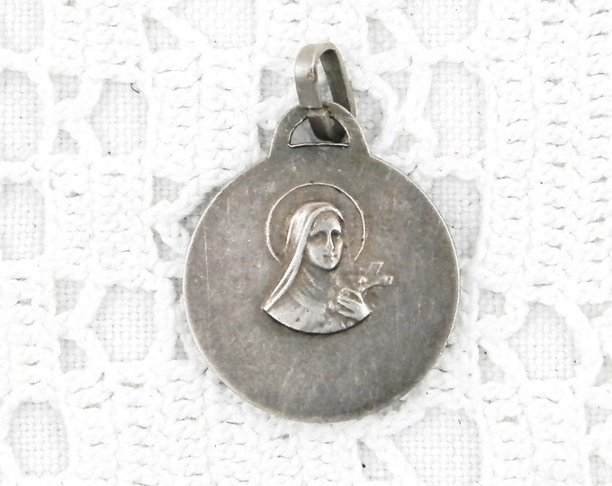 Vintage French Mid Century Tarnished Silver Religious Medal of the Virgin Mary and Saint Theresa / St Therese, Christian Our Lady Charm Vintage French Mid Century Tarnished Silver Religious Medal of the Virgin Mary and Saint Theresa / St Therese, Christian Our Lady Charm