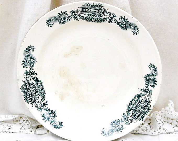 Antique French Ceramic Dark Blue Transferware Longchamp Jutéce Napoleaon III Soup Plate, Chateau, Chic, French Country Decor, Brocante, Home