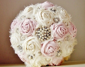 Brooch Wedding Bouquet, Vintage Bridal Bouquet, Fabric Flower Bouquet, Wedding Bouquet - this is a 50% DEPOSIT ONLY