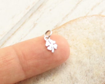 Sterling Silver Mini Four Leaf Clover Charm -- 1 Piece -- Tiny Good Luck Pendant