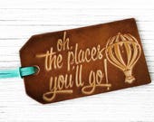 Dr Seuss Quote Leather Luggage Tag, Oh The Places You'll Go Hot Air Balloon Genuine Leather Graduation Gift, WanderLust Travel Gift