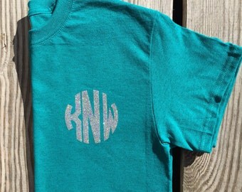 Monogram t-shirt, monogrammed shirt, monogrammed gift, childrens, womens, ladies, girls, youth, personalized shirt, glitter monogram