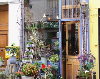Classic Parisian florist façade, fine art paris photography, travel photo, Bleuet Coquelicot