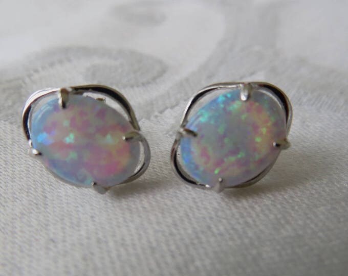 Sterling Silver Opal Earrings, Pierced Opal Earrings, Opaline Earrings