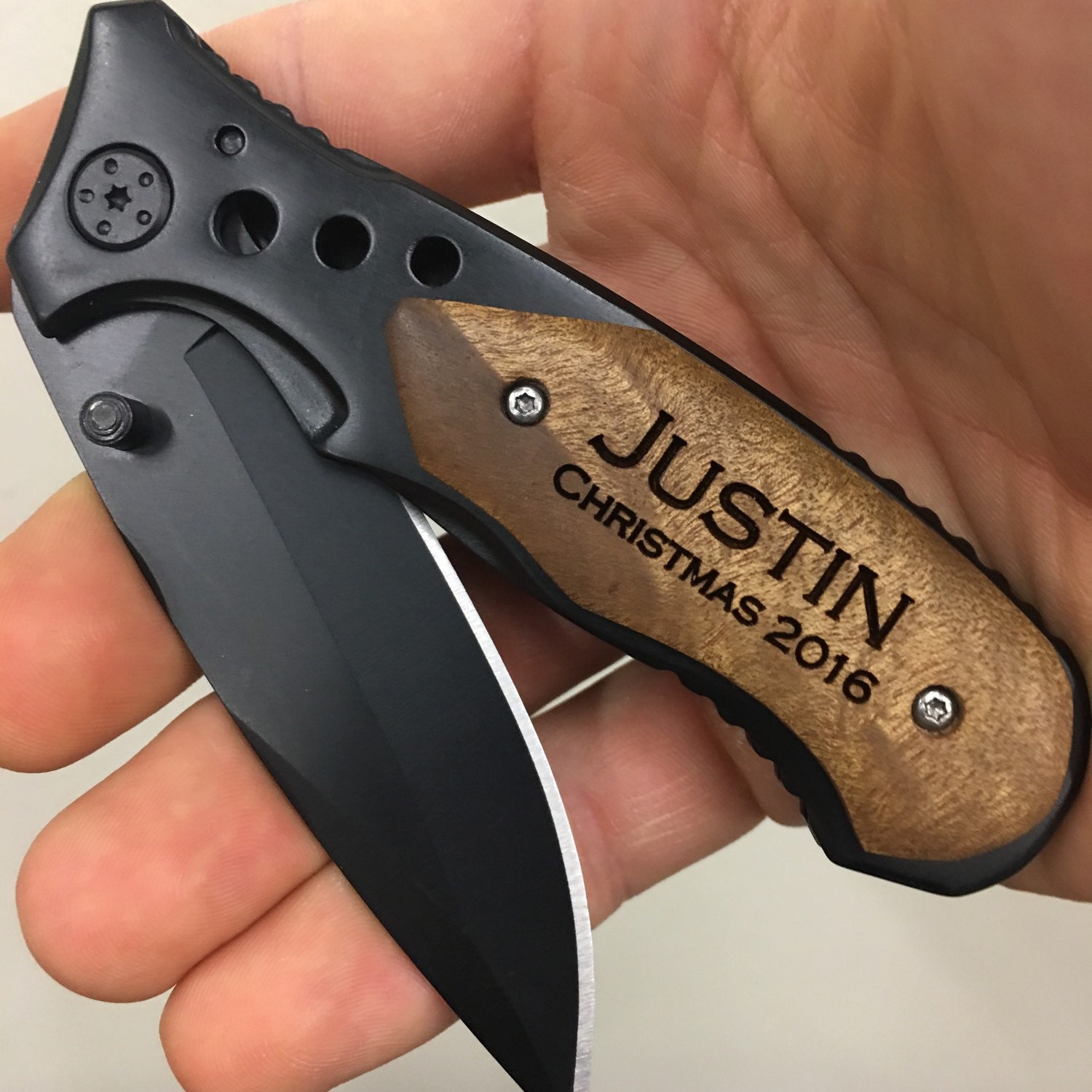 Personalized Pocket Knife Custom Engraved Wood Handle Folding