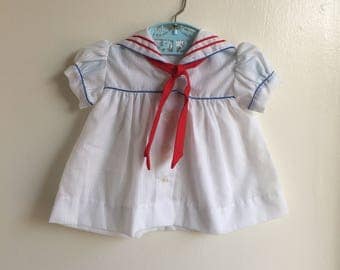 VTG Baby Girl Sailor Dress Red White Blue Sz 0-6M