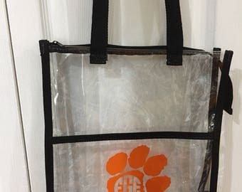clear stadium bag with zipper and outer pocket monogrammed or not