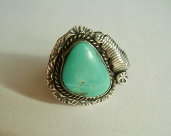 vintage sterling and turquoise feather ring, size 5