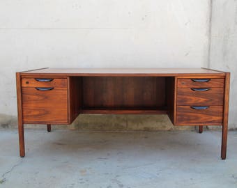 SOLD - Walnut Executive Desk by Jens Risom Mid Century Modern Vintage Dark Wood Danish Scandinavian Modern
