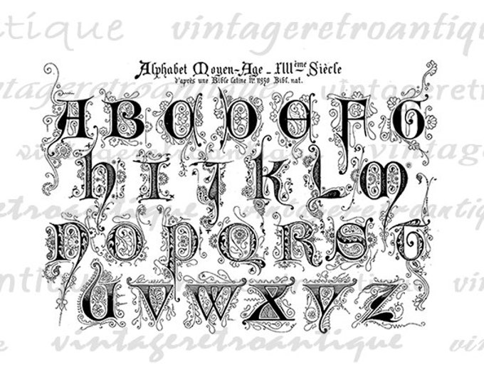 Printable Alphabet Digital Fancy Elegant Antique Graphic Letters Art Download Medieval Image Vintage Clip Art Jpg Png Eps HQ 300dpi No.199
