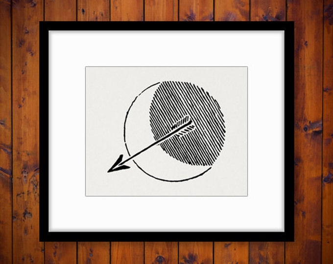 Arrow Through the Moon Graphic Digital Printable Download Image Vintage Clip Art Jpg Png Eps HQ 300dpi No.857