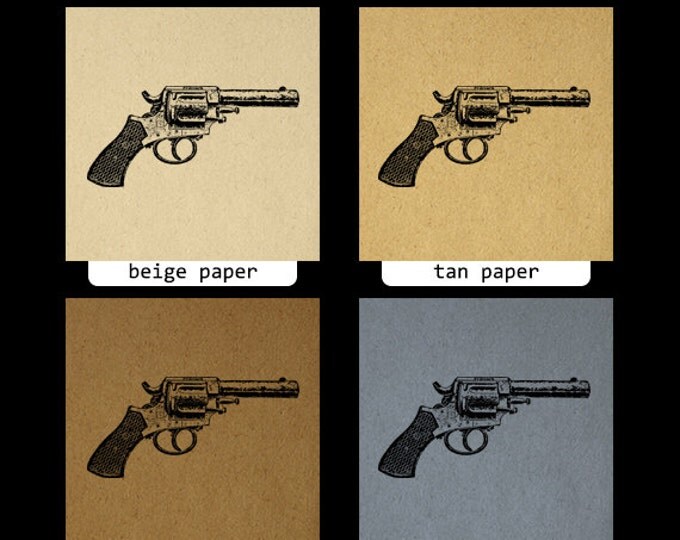 Antique Revolver Gun Printable Digital Download Pistol Graphic Illustration Image Vintage Clip Art Jpg Png Eps HQ 300dpi No.1474