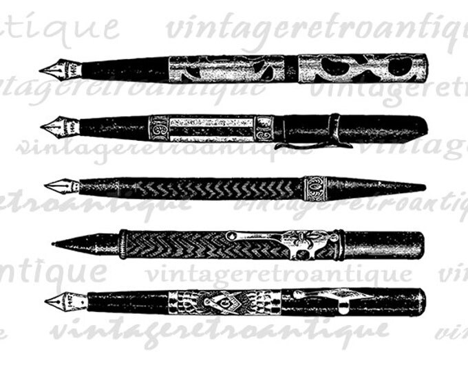 Collection of Pens Image Graphic Digital Illustration Download Collage Sheet Printable Antique Clip Art Jpg Png Eps HQ 300dpi No.1373