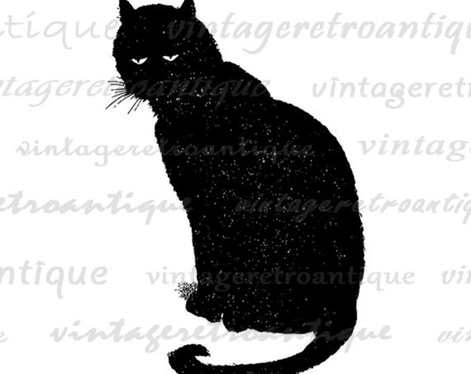 Printable Cat Image Download Black Cat Graphic Digital Artwork Vintage Clip Art Jpg Png Eps HQ 300dpi No.3805