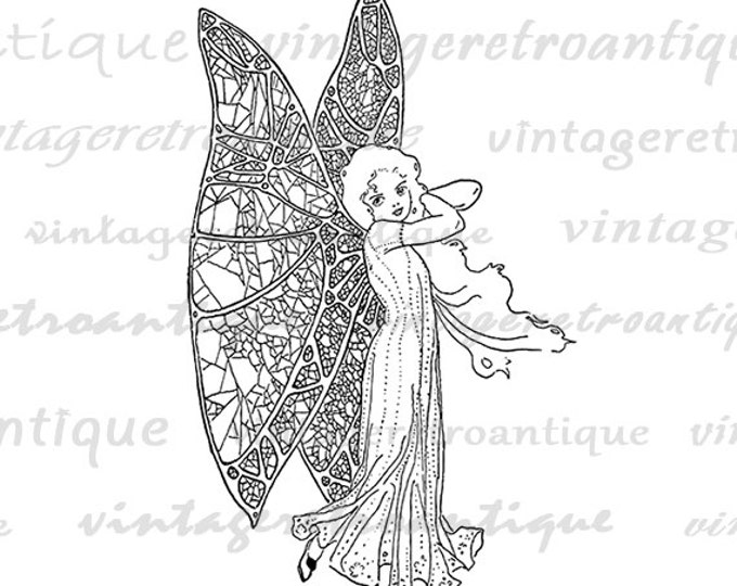 Printable Image Fairy Girl Graphic Download Digital Illustration Antique Clip Art Jpg Png Eps HQ 300dpi No.2383