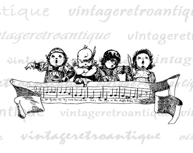 Digital Graphic Singing Children Image Carolers Babies Download Printable Vintage Clip Art Jpg Png Eps HQ 300dpi No.3030