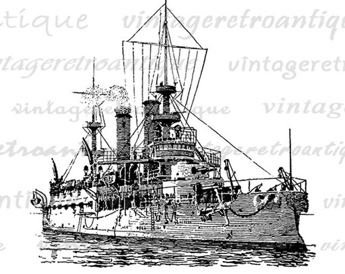 Battleship Digital Printable Download Ship Boat Graphic Image Artwork Antique Clip Art Jpg Png Eps HQ 300dpi No.2818