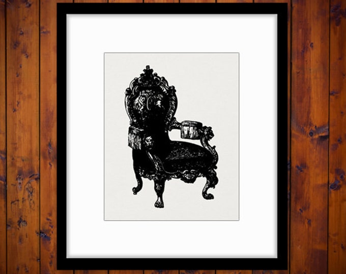 Digital Printable Antique Chair Graphic Illustration Image Download Vintage Clip Art Jpg Png Eps HQ 300dpi No.1597