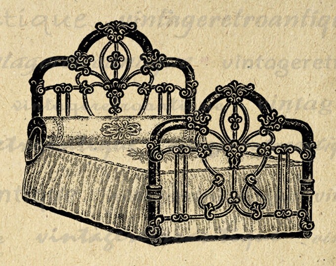 Digital Graphic Antique Bed Image Illustration Printable Download Vintage Clip Art Jpg Png Eps HQ 300dpi No.1135