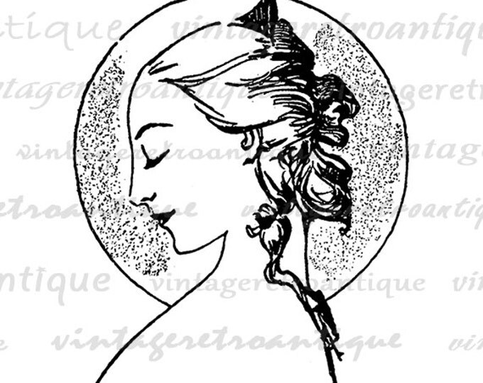 Digital Image Woman with Hidden Devil Illustration Download Printable Graphic Vintage Clip Art Jpg Png Eps HQ 300dpi No.1960