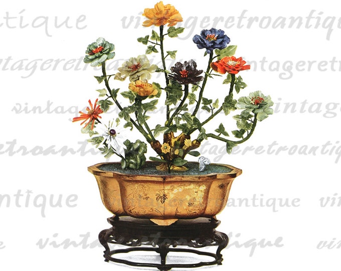 Flower Pot Graphic Image Download Color Artwork Printable Digital Vintage Clip Art for Transfers Making Prints etc HQ 300dpi No.2233