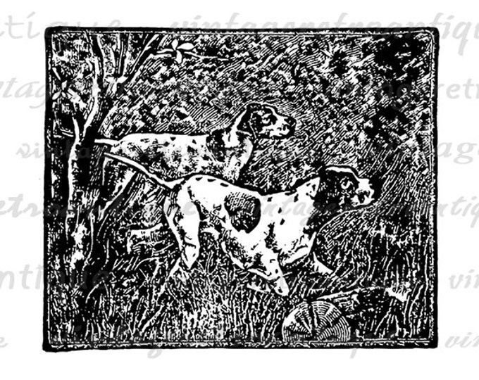 Printable Image Hunting Dogs Graphic Illustration Download Digital Vintage Clip Art Jpg Png Eps HQ 300dpi No.1413